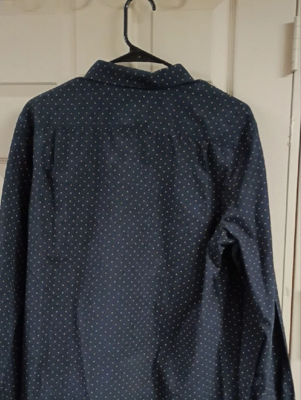 Denim & Flower Navy Button-Up Shirt with Tiny Tan Dots